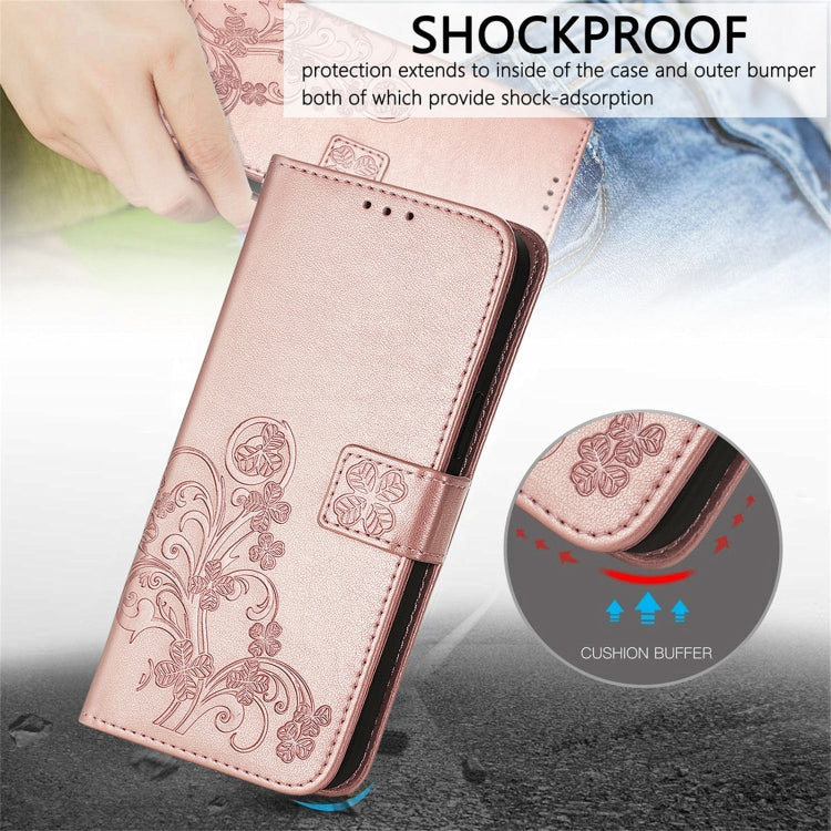 For OPPO A54  4G Four-leaf Clasp Embossed Buckle Mobile Phone Protection Leather Case with Lanyard & Card Slot & Wallet & Bracket Function(Rose Gold) - OPPO Cases by PMC Jewellery | Online Shopping South Africa | PMC Jewellery