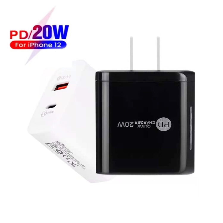 TE-PD01 PD 20W + QC3.0 USB Dual Ports Quick Charger with Indicator Light, US Plug(White) - USB Charger by PMC Jewellery | Online Shopping South Africa | PMC Jewellery | Buy Now Pay Later Mobicred