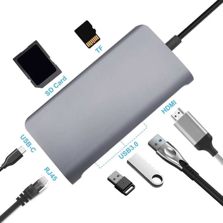 8 in 1 Type-C to HDMI + USB 3.0 x 3 + RJ45 + PD + SD/TF Card Slot HUB Adapter - USB HUB by PMC Jewellery | Online Shopping South Africa | PMC Jewellery | Buy Now Pay Later Mobicred