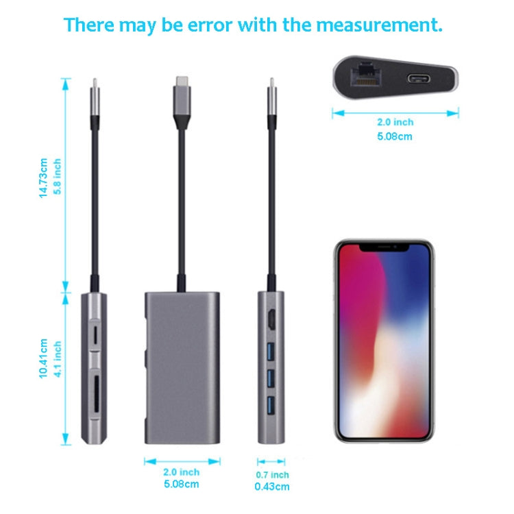 8 in 1 Type-C to HDMI + USB 3.0 x 3 + RJ45 + PD + SD/TF Card Slot HUB Adapter - USB HUB by PMC Jewellery | Online Shopping South Africa | PMC Jewellery | Buy Now Pay Later Mobicred