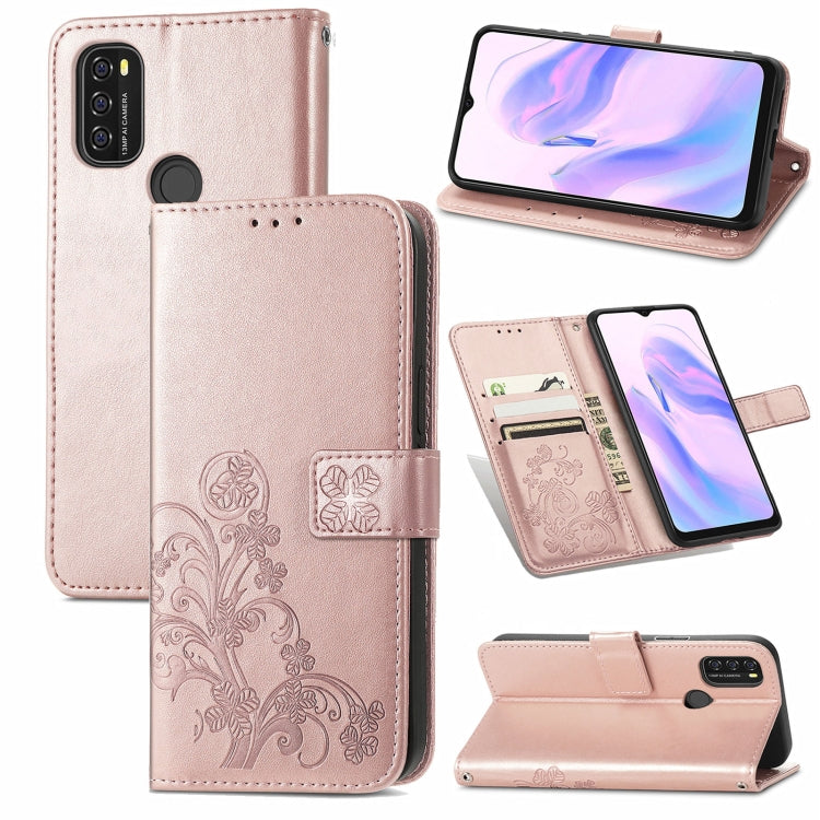 For Blackview A70 Four-leaf Clasp Embossed Buckle Mobile Phone Protection Leather Case with Lanyard & Card Slot & Wallet & Bracket Function(Rose Gold) - More Brand by PMC Jewellery | Online Shopping South Africa | PMC Jewellery | Buy Now Pay Later Mobicred