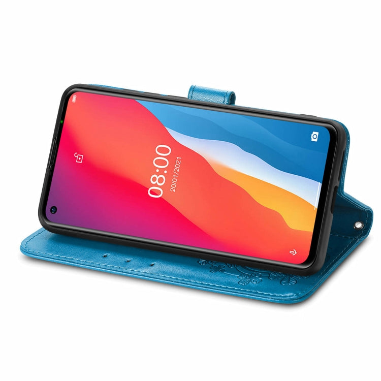 For Ulefone Note 11 Plus Four-leaf Clasp Embossed Buckle Mobile Phone Protection Leather Case with Lanyard & Card Slot & Wallet & Bracket Function(Blue) - Ulefone Cases by PMC Jewellery | Online Shopping South Africa | PMC Jewellery | Buy Now Pay Later Mobicred