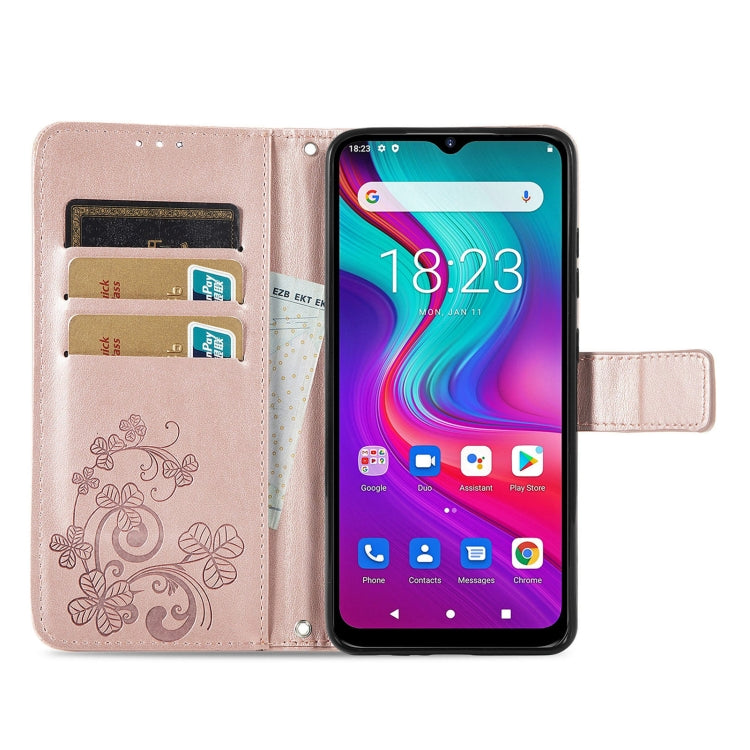 For  Doogee X96 Pro Four-leaf Clasp Embossed Buckle Mobile Phone Protection Leather Case with Lanyard & Card Slot & Wallet & Bracket Function(Rose Gold) - More Brand by PMC Jewellery | Online Shopping South Africa | PMC Jewellery | Buy Now Pay Later Mobicred