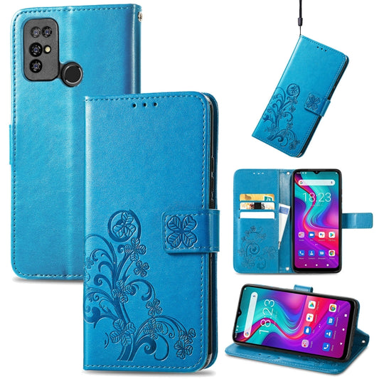 For  Doogee X96 Pro Four-leaf Clasp Embossed Buckle Mobile Phone Protection Leather Case with Lanyard & Card Slot & Wallet & Bracket Function(Blue) - More Brand by PMC Jewellery | Online Shopping South Africa | PMC Jewellery | Buy Now Pay Later Mobicred