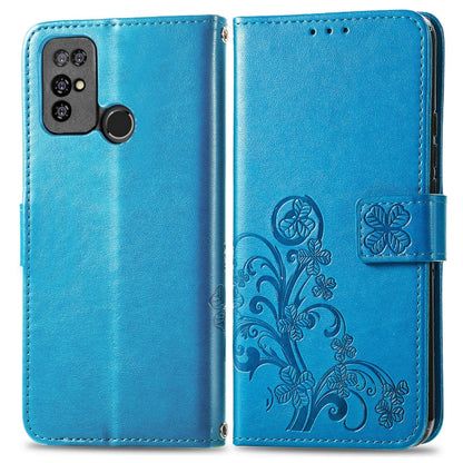 For  Doogee X96 Pro Four-leaf Clasp Embossed Buckle Mobile Phone Protection Leather Case with Lanyard & Card Slot & Wallet & Bracket Function(Blue) - More Brand by PMC Jewellery | Online Shopping South Africa | PMC Jewellery | Buy Now Pay Later Mobicred