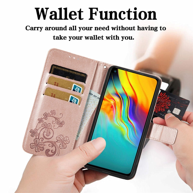 For  Doogee X96 Pro Four-leaf Clasp Embossed Buckle Mobile Phone Protection Leather Case with Lanyard & Card Slot & Wallet & Bracket Function(Magenta) - More Brand by PMC Jewellery | Online Shopping South Africa | PMC Jewellery | Buy Now Pay Later Mobicred