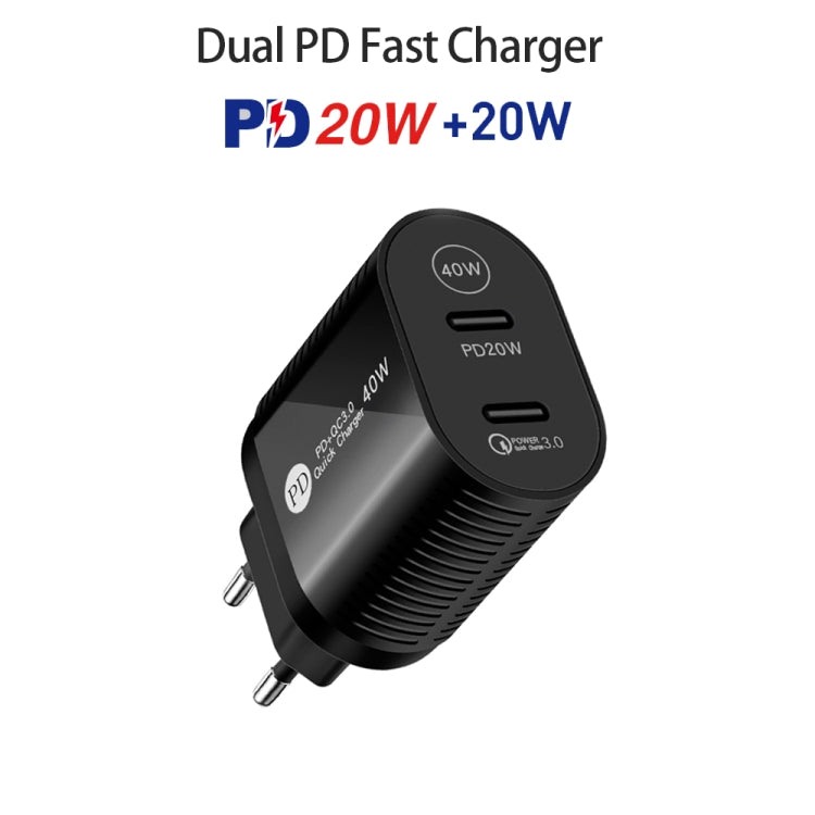 40W Dual Port PD / Type-C Fast Charger for iPhone / iPad Series, US Plug(Black) - USB Charger by PMC Jewellery | Online Shopping South Africa | PMC Jewellery | Buy Now Pay Later Mobicred