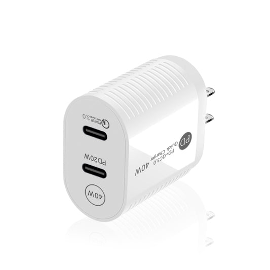 40W Dual Port PD / Type-C Fast Charger for iPhone / iPad Series, US Plug(White) - USB Charger by PMC Jewellery | Online Shopping South Africa | PMC Jewellery | Buy Now Pay Later Mobicred