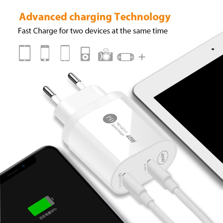 40W Dual Port PD / Type-C Fast Charger for iPhone / iPad Series, US Plug(Black) - USB Charger by PMC Jewellery | Online Shopping South Africa | PMC Jewellery | Buy Now Pay Later Mobicred