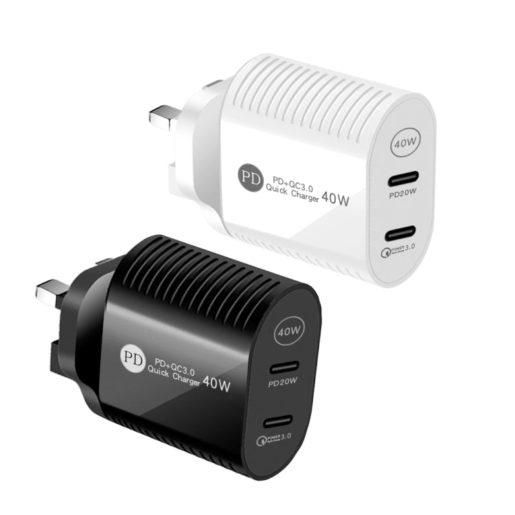 40W Dual Port PD / Type-C Fast Charger for iPhone / iPad Series, UK Plug(White) - USB Charger by PMC Jewellery | Online Shopping South Africa | PMC Jewellery | Buy Now Pay Later Mobicred