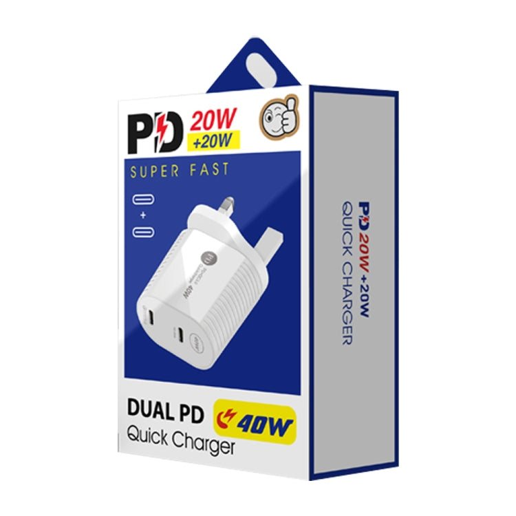 40W Dual Port PD / Type-C Fast Charger for iPhone / iPad Series, UK Plug(White) - USB Charger by PMC Jewellery | Online Shopping South Africa | PMC Jewellery | Buy Now Pay Later Mobicred