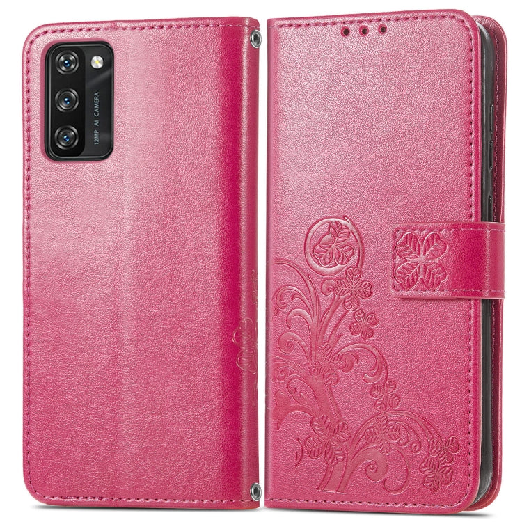 For Blackview A100 Four-leaf Clasp Embossed Buckle Mobile Phone Protection Leather Case with Lanyard & Card Slot & Wallet & Bracket Function(Magenta) - More Brand by PMC Jewellery | Online Shopping South Africa | PMC Jewellery