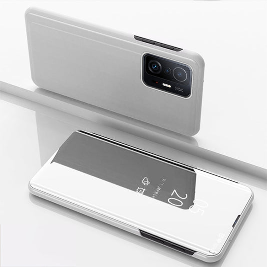 For Xiaomi Mi 11T / 11T Pro Plated Mirror Horizontal Flip Leather Case with Holder(Silver) - Xiaomi Cases by PMC Jewellery | Online Shopping South Africa | PMC Jewellery