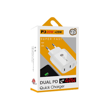 002 40W Dual Port PD USB-C / Type-C Fast Charger for iPhone / iPad Series, EU Plug(Black) - USB Charger by PMC Jewellery | Online Shopping South Africa | PMC Jewellery | Buy Now Pay Later Mobicred