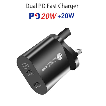 002 40W Dual Port PD USB-C / Type-C Fast Charger for iPhone / iPad Series, UK Plug(Black) - USB Charger by PMC Jewellery | Online Shopping South Africa | PMC Jewellery | Buy Now Pay Later Mobicred