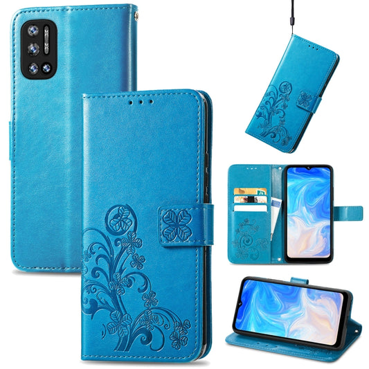 For DOOGEE N40 Pro Four-leaf Clasp Embossed Leather Case with Lanyard & Card Slot & Wallet & Holder(Blue) - More Brand by PMC Jewellery | Online Shopping South Africa | PMC Jewellery | Buy Now Pay Later Mobicred