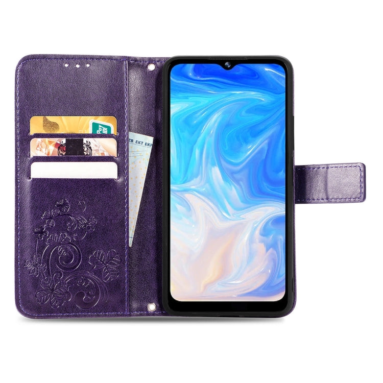 For DOOGEE N40 Pro Four-leaf Clasp Embossed Leather Case with Lanyard & Card Slot & Wallet & Holder(Purple) - More Brand by PMC Jewellery | Online Shopping South Africa | PMC Jewellery | Buy Now Pay Later Mobicred