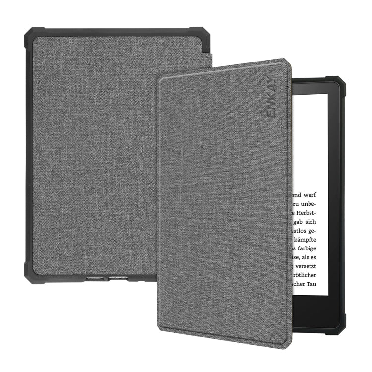 For Amazon Kindle Paperwhite 5 2021 ENKAY Solid Color Denim Texture Horizontal Flip Leather Tablet Case with Sleep / Wake-up Function(Grey) - free shipping - PMC TechLife - Order now!