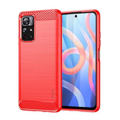 For Xiaomi Redmi Note11 / Poco M4 Pro 5G MOFI Gentleness Series Brushed Texture Carbon Fiber Soft TPU Phone Case(Red) - Xiaomi Cases by MOFI | Online Shopping South Africa | PMC Jewellery