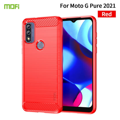 For Motorola Moto G Pure 2021 MOFI Gentleness Series Brushed Texture Carbon Fiber Soft TPU Case(Red) - Motorola Cases by MOFI | Online Shopping South Africa | PMC Jewellery | Buy Now Pay Later Mobicred