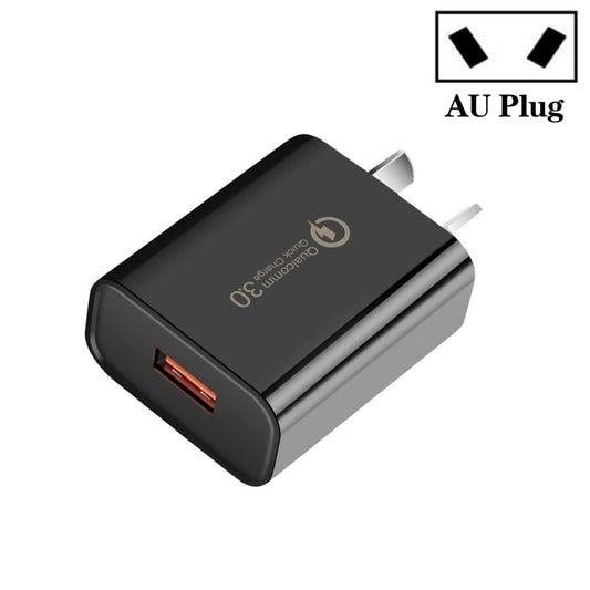 CA-25 QC3.0 USB 3A Fast Charger for Mobile Phone, AU Plug(Black) - USB Charger by PMC Jewellery | Online Shopping South Africa | PMC Jewellery | Buy Now Pay Later Mobicred