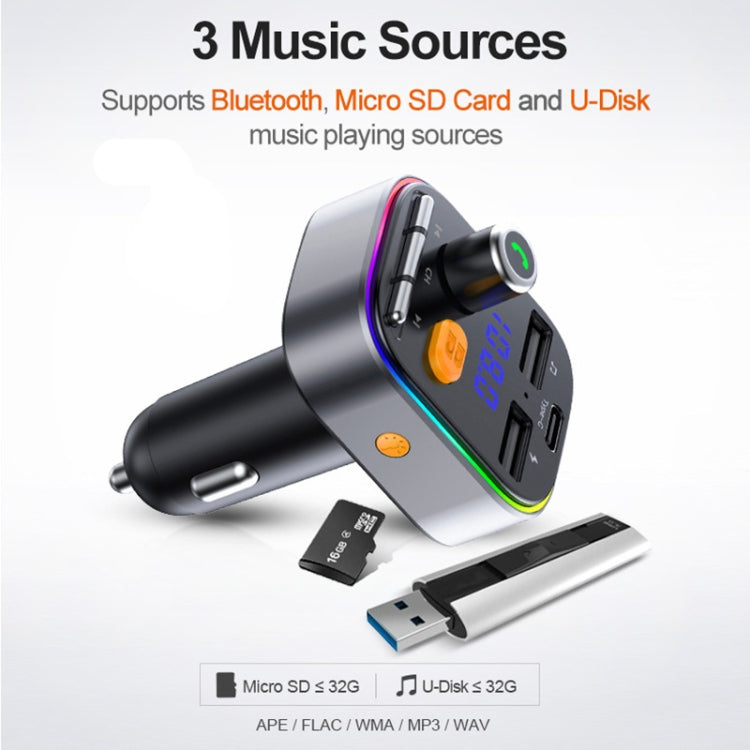 T48C Car Bluetooth 5.0 Fm Transmitter Kit Dual USB with Type-C 5V 2.4A Car Charger - Bluetooth Car Kits by PMC TechLife | Online Shopping South Africa | PMC TechLife | Buy Now Pay Later Mobicred