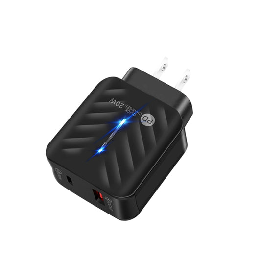 PD03 20W Type-C + QC3.0 USB Charger with Indicator Light, US Plug(Black) - USB Charger by PMC Jewellery | Online Shopping South Africa | PMC Jewellery | Buy Now Pay Later Mobicred