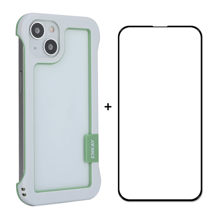 For iPhone 13 ENKAY Frameless Hollow PC Case + Glass Film(White) - iPhone 13 Cases by ENKAY | Online Shopping South Africa | PMC Jewellery | Buy Now Pay Later Mobicred