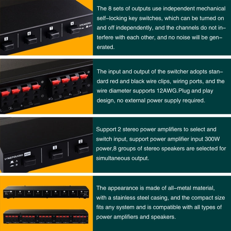 100W 2 In 8 Out Power Amplifier Loudspeaker Box Switcher -  by PMC Jewellery | Online Shopping South Africa | PMC Jewellery | Buy Now Pay Later Mobicred