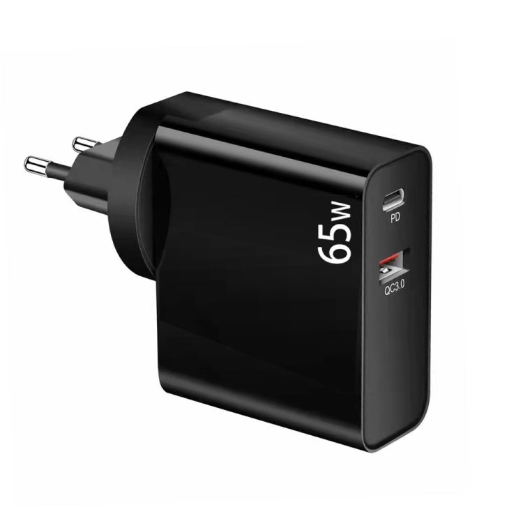 PD-65W USB-C / Type-C + QC3. 0 USB Laptop Charging Adapter, EU Plug / US Plug(Black) - Cable & Adapter by PMC Jewellery | Online Shopping South Africa | PMC Jewellery | Buy Now Pay Later Mobicred