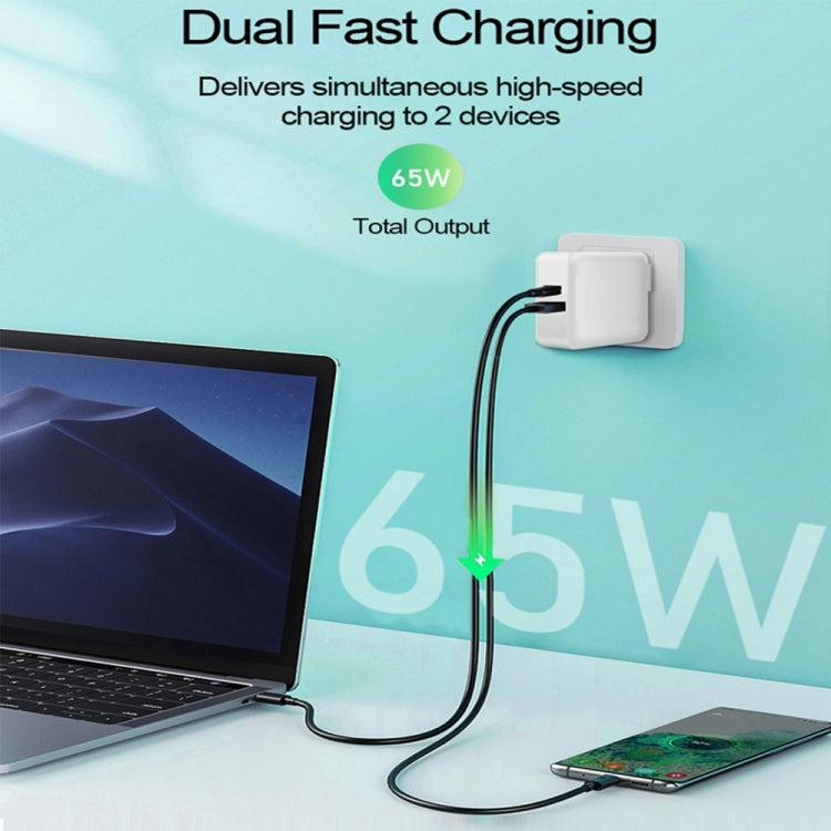 PD-65W USB-C / Type-C + QC3. 0 USB Laptop Charging Adapter + 2m USB-C / Type-C to USB-C / Type-C Data Cable Set, EU Plug / AU Plug / US Plug / UK Plug(Black) - Cable & Adapter by PMC Jewellery | Online Shopping South Africa | PMC Jewellery | Buy Now Pay Later Mobicred
