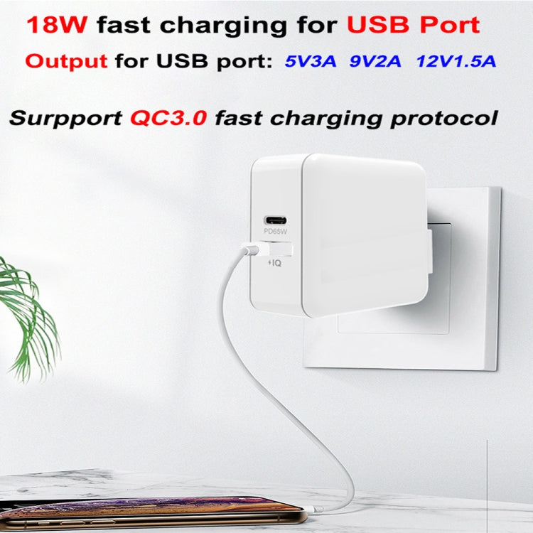 PD-65W USB-C / Type-C + QC3. 0 USB Laptop Charging Adapter + 1.8m USB-C / Type-C to MagSafe 2 / T Head Data Cable, EU Plug / US Plug(Black) - Cable & Adapter by PMC Jewellery | Online Shopping South Africa | PMC Jewellery | Buy Now Pay Later Mobicred