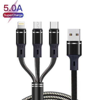 XJ-76 40W 5A 3 in 1 USB to 8 Pin + Type-C + Micro USB Super Flash Charging Cable, Length: 1.18m(Colour) - Multifunction Cable by PMC Jewellery | Online Shopping South Africa | PMC Jewellery | Buy Now Pay Later Mobicred