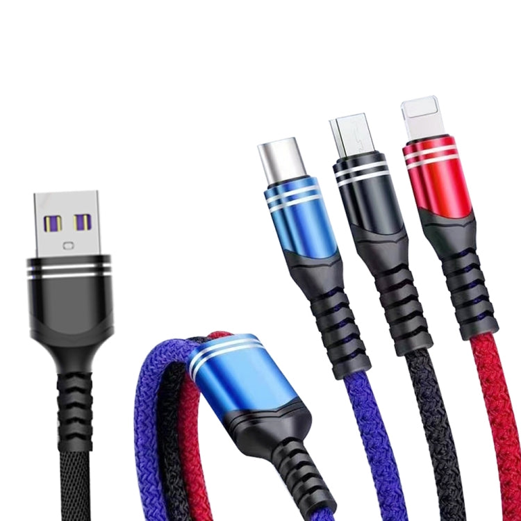 XJ-78 66W 6A 3 in 1 USB to 8 Pin + Type-C + Micro USB Super Flash Charging Cable, Length: 1.2m(Colour) - Multifunction Cable by PMC Jewellery | Online Shopping South Africa | PMC Jewellery | Buy Now Pay Later Mobicred