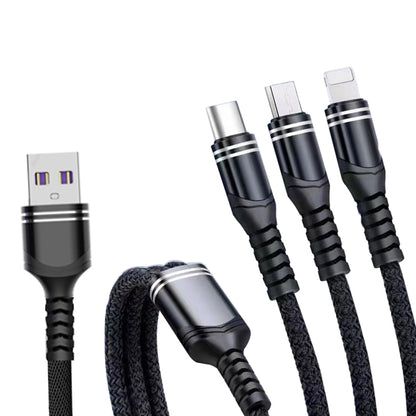 XJ-78 66W 6A 3 in 1 USB to 8 Pin + Type-C + Micro USB Super Flash Charging Cable, Length: 1.2m(Black) - Multifunction Cable by PMC Jewellery | Online Shopping South Africa | PMC Jewellery | Buy Now Pay Later Mobicred