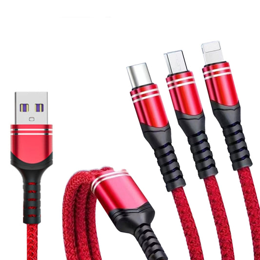 XJ-78 66W 6A 3 in 1 USB to 8 Pin + Type-C + Micro USB Super Flash Charging Cable, Length: 1.2m(Red) - Multifunction Cable by PMC Jewellery | Online Shopping South Africa | PMC Jewellery | Buy Now Pay Later Mobicred