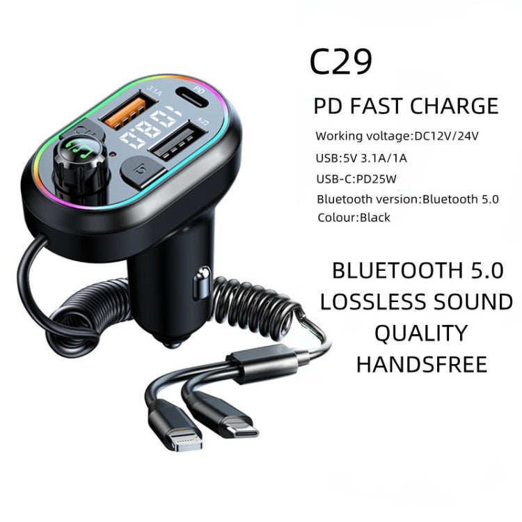C29 Car Bluetooth 5.0 FM Transmitter  Car MP3 Player Fast Charge U Disk Lossless Music Player - Bluetooth Car Kits by PMC TechLife | Online Shopping South Africa | PMC TechLife | Buy Now Pay Later Mobicred