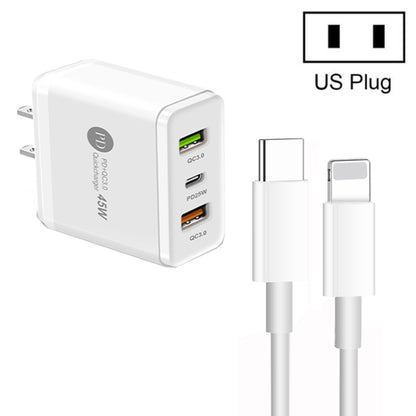 45W PD3.0 + 2 x QC3.0 USB Multi Port Charger with Type-C to 8 Pin Cable, US Plug(White) - USB Charger by PMC Jewellery | Online Shopping South Africa | PMC Jewellery | Buy Now Pay Later Mobicred