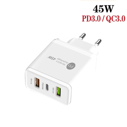 45W PD3.0 + 2 x QC3.0 USB Multi Port Charger with Type-C to 8 Pin Cable, EU Plug(White) - USB Charger by PMC Jewellery | Online Shopping South Africa | PMC Jewellery | Buy Now Pay Later Mobicred