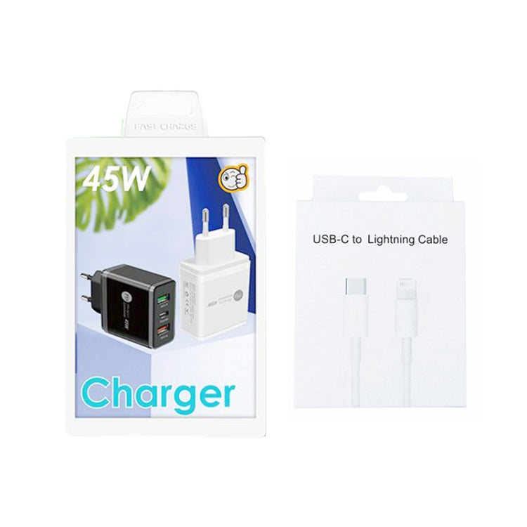 45W PD3.0 + 2 x QC3.0 USB Multi Port Charger with Type-C to 8 Pin Cable, EU Plug(White) - USB Charger by PMC Jewellery | Online Shopping South Africa | PMC Jewellery | Buy Now Pay Later Mobicred