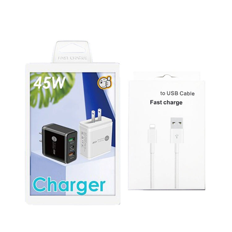 45W PD25W + 2 x QC3.0 USB Multi Port Charger with USB to 8 Pin Cable, US Plug(White) - USB Charger by PMC Jewellery | Online Shopping South Africa | PMC Jewellery | Buy Now Pay Later Mobicred