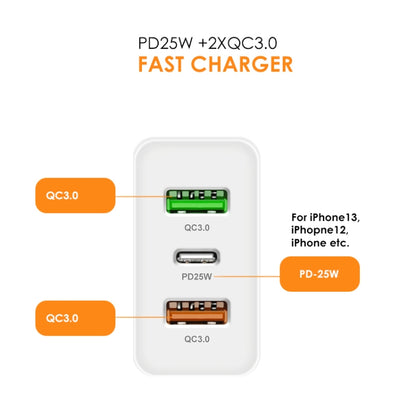 45W PD25W + 2 x QC3.0 USB Multi Port Charger with USB to 8 Pin Cable, EU Plug(Black) - USB Charger by PMC Jewellery | Online Shopping South Africa | PMC Jewellery | Buy Now Pay Later Mobicred