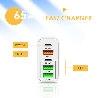 65W Dual PD Type-C + 3 x USB Multi Port Charger with 3A Type-C to 8 Pin Data Cable, UK Plug(White) - USB Charger by PMC Jewellery | Online Shopping South Africa | PMC Jewellery | Buy Now Pay Later Mobicred