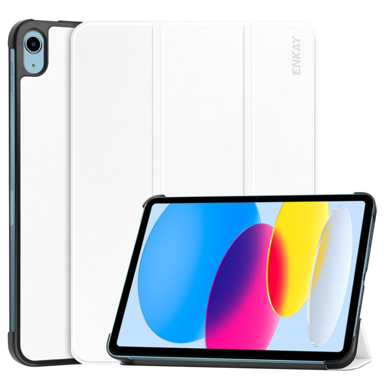 For iPad 2025 / 2022 ENKAY Tri-fold Custer Texture Leather Stand Smart Case(White) - free shipping - PMc TechLife - Order now!