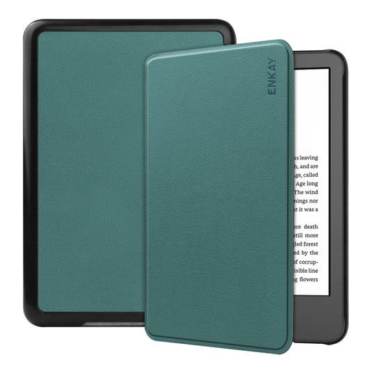 For Amazon Kindle 2022 Gen11 ENKAY Custer Texture Leather Smart Case(Dark Green) - Amazon by ENKAY | Online Shopping South Africa | PMC Jewellery | Buy Now Pay Later Mobicred