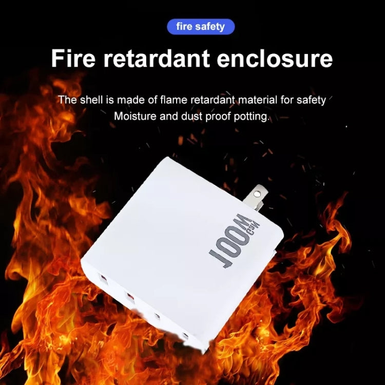 GaN 100W Dual USB + Dual USB-C/Type-C Multi Port Charger with 2m Type-C to Type-C Data Cable Set US / EU Plug - Cable & Adapter by PMC Jewellery | Online Shopping South Africa | PMC Jewellery | Buy Now Pay Later Mobicred