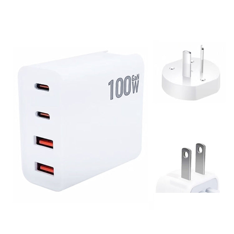 GaN 100W Dual USB + Dual USB-C/Type-C Multi Port Charger with 2m Type-C to Type-C Data Cable Set US / AU Plug - Cable & Adapter by PMC Jewellery | Online Shopping South Africa | PMC Jewellery | Buy Now Pay Later Mobicred