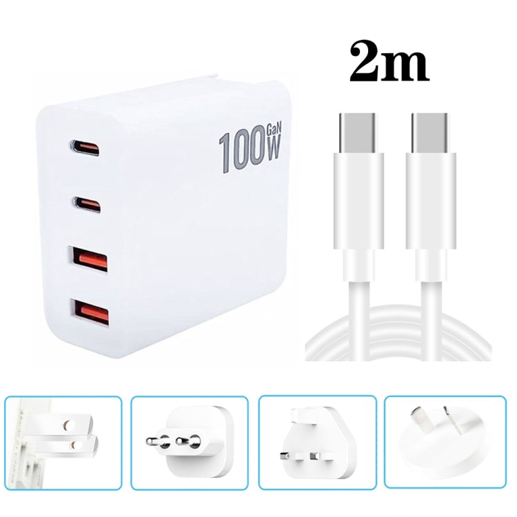 GaN 100W Dual USB + Dual USB-C/Type-C Multi Port Charger with 2m Type-C to Type-C Data Cable Set US / EU / UK / AU Plug - free shipping - PMC Jewellery - Order now!