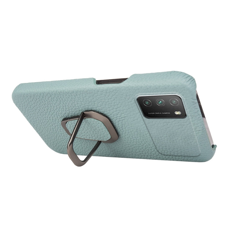 For Xiaomi Poco M3 Ring Holder Litchi Texture Genuine Leather Phone Case(Cyan) - Xiaomi Cases by PMC Jewellery | Online Shopping South Africa | PMC Jewellery | Buy Now Pay Later Mobicred