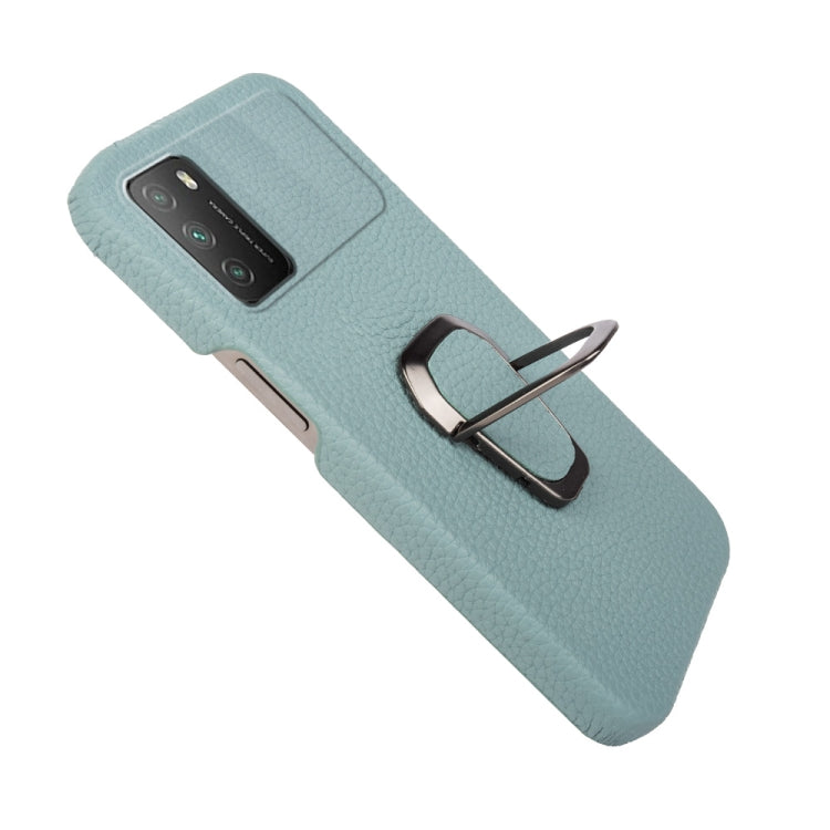 For Xiaomi Poco M3 Ring Holder Litchi Texture Genuine Leather Phone Case(Cyan) - Xiaomi Cases by PMC Jewellery | Online Shopping South Africa | PMC Jewellery | Buy Now Pay Later Mobicred